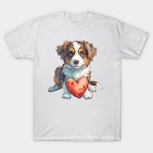 Valentine Australian Shepherd Holding Heart T-Shirt